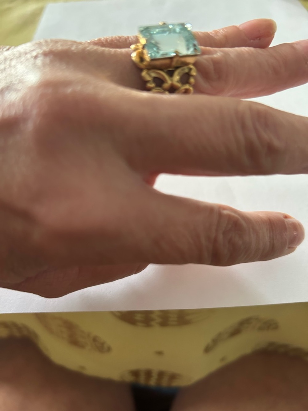 Gold Filigree Ring with Light Blue Gemstone - Picture 2 of 3